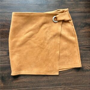 tan suede wrap skirt 
super soft, comfortable, and flattering